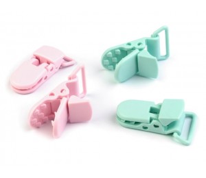 2 Hosenträgerclips Schnullerclips Plastik pastell